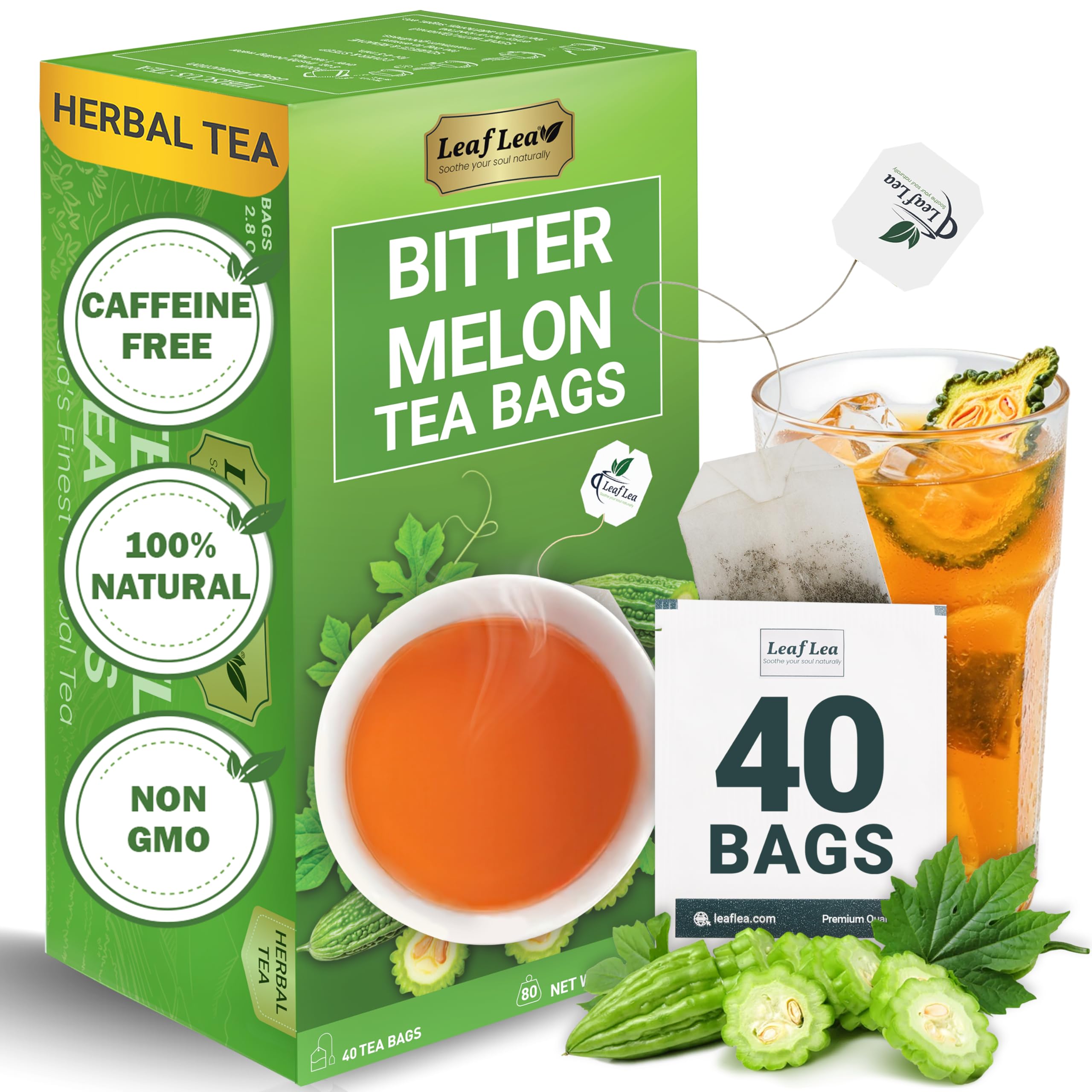 Natural Bitter Melon Tea Bags, 40 Cundeamor Herbal Tea Bags – Melon Amargo Gohyah Fruit Tea | Wellness & Digestion Support | Caffeine-Free, Non-GMO, Sugar-Free, Vegan