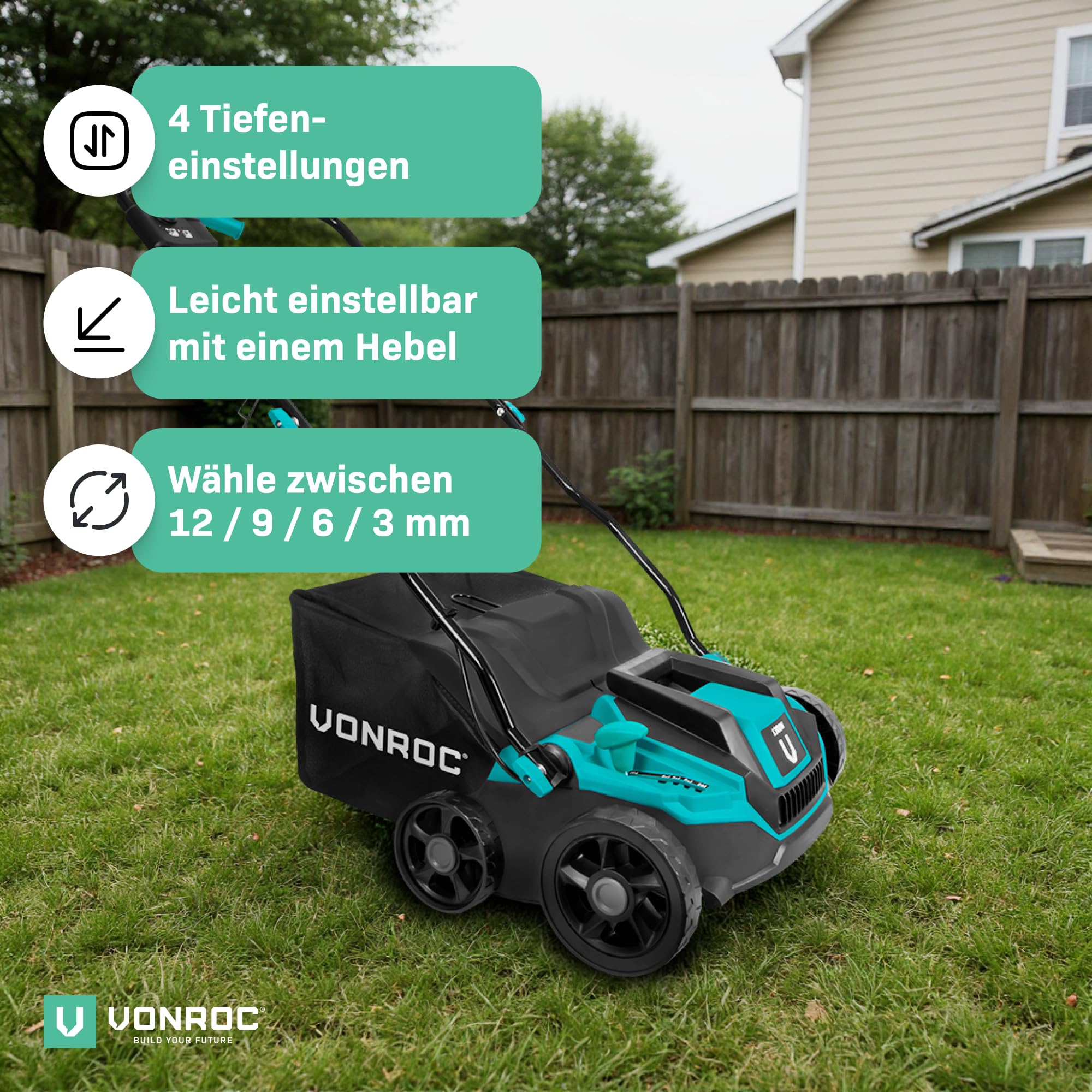 VONROC Vertikutierer Elektro - Rasenbelüfter 1300W