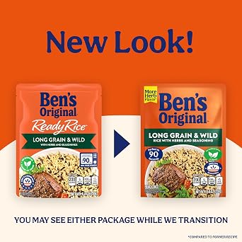 BEN'S ORIGINAL Ready Rice Long Grain and Wild Flavored Rice, Easy Dinner Side, 8.8 oz Pouch (Pack of 12)