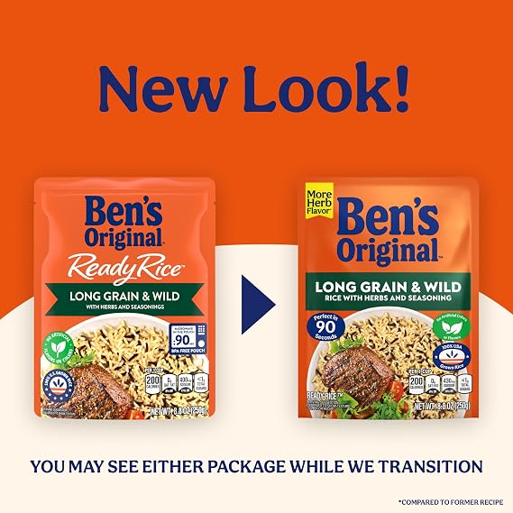 BEN'S ORIGINAL Ready Rice Long Grain and Wild Flavored Rice, Easy Dinner Side, 8.8 oz Pouch (Pack of 12)