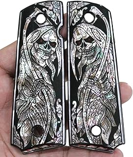 Grim Reaper Art Mother of Pearl Grips for 1911 Standard Full Size Colt Government and Commander Kimber, Springfield, Remington, Taurus PT 1911 - Vitoonwood