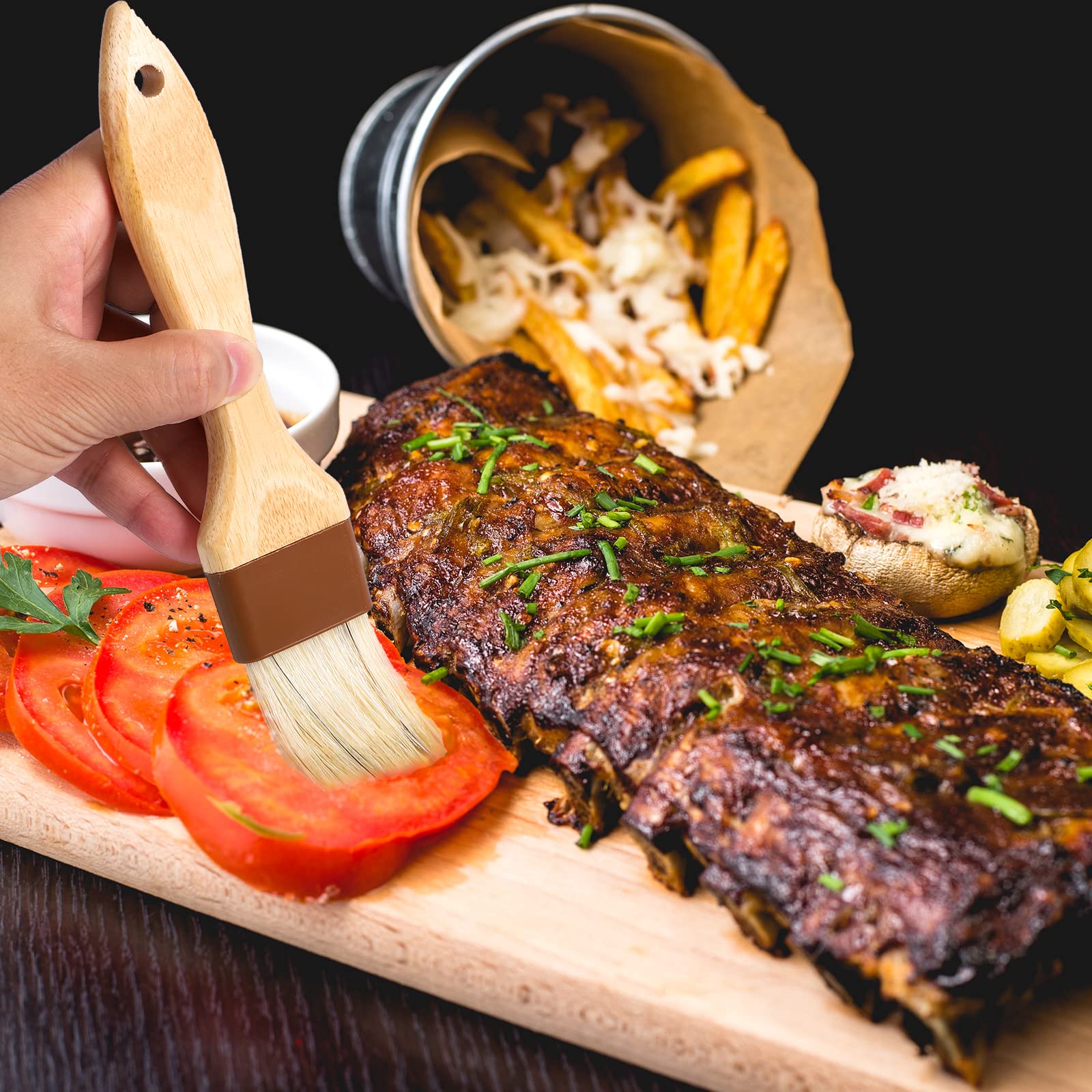 4 Pezzi di Pennelli per Pasticceria, Pennelli con Setole di Cinghiale Pennelli per Barbecue per Salse Pennello per Barbecue Pennello da Cucina Olio Salsa Marinata Spalmata Uova (Piccola + Media)