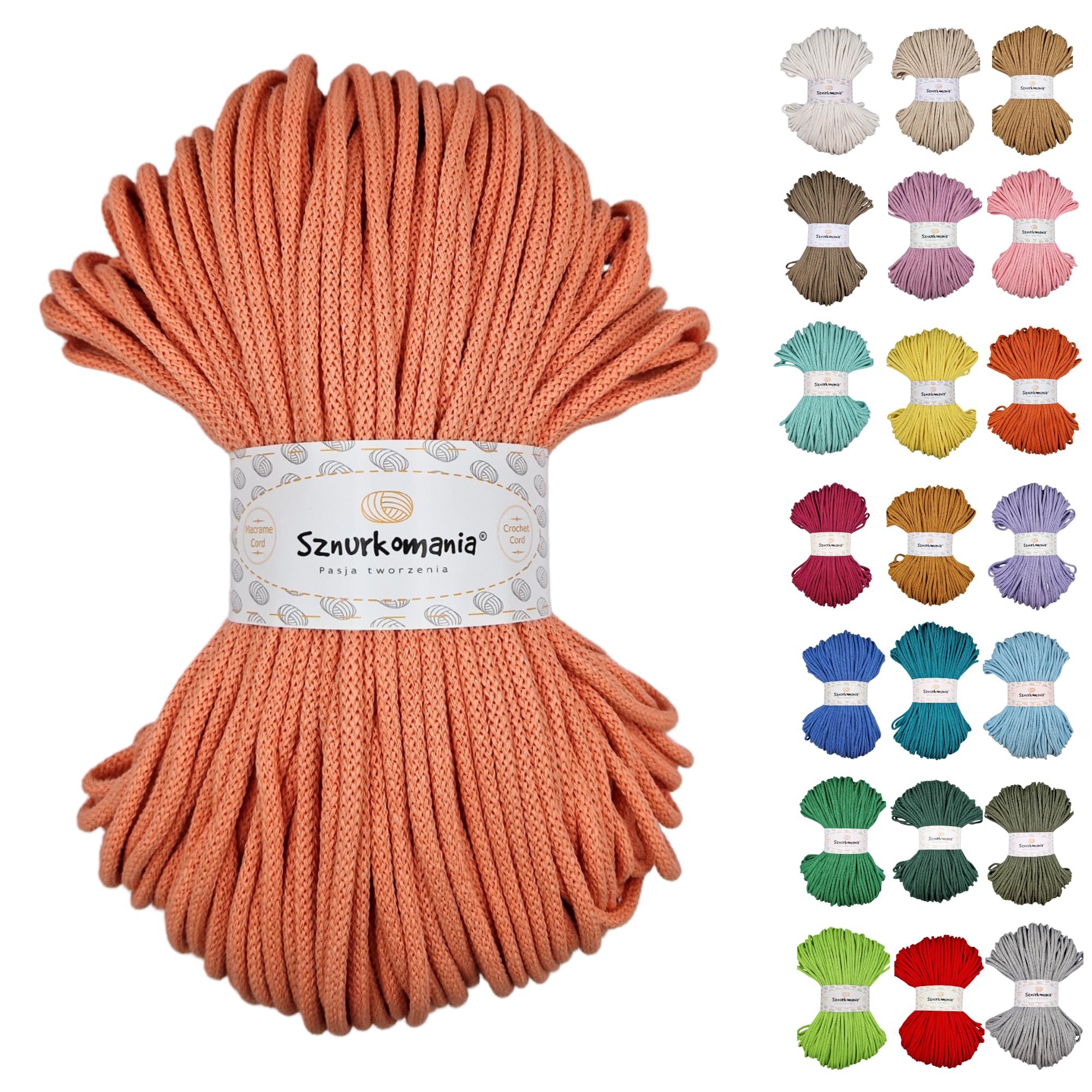 Sznurkomania Premium Cotton Cord - 5 mm x 100 m, 46 Colours, Crochet & Macrame Cord, Rope