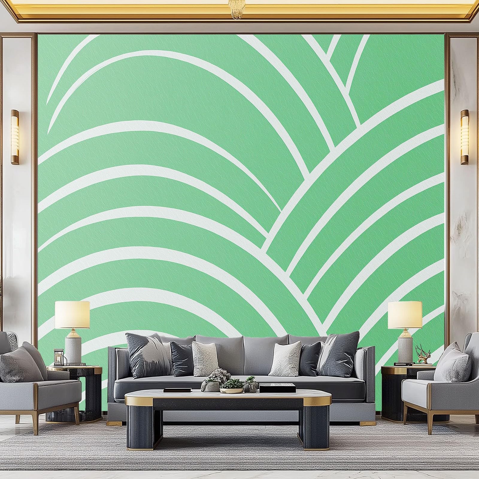 Tapisserie Intissée Lignes Vert Menthe | Décoration Moderne Murale Salon