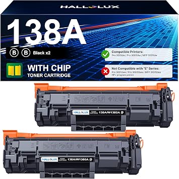خرطوشة حبر الليزر الأسود HALLOLUX 138A مع استبدال متوافق مع الشريحة لـ HP 138A W1380A 138X W1380X لـ HP Laserjet Pro 3001dw MFP 3101fdw 3001fdw Printer Ink 2 Pack Black، 138A Toner