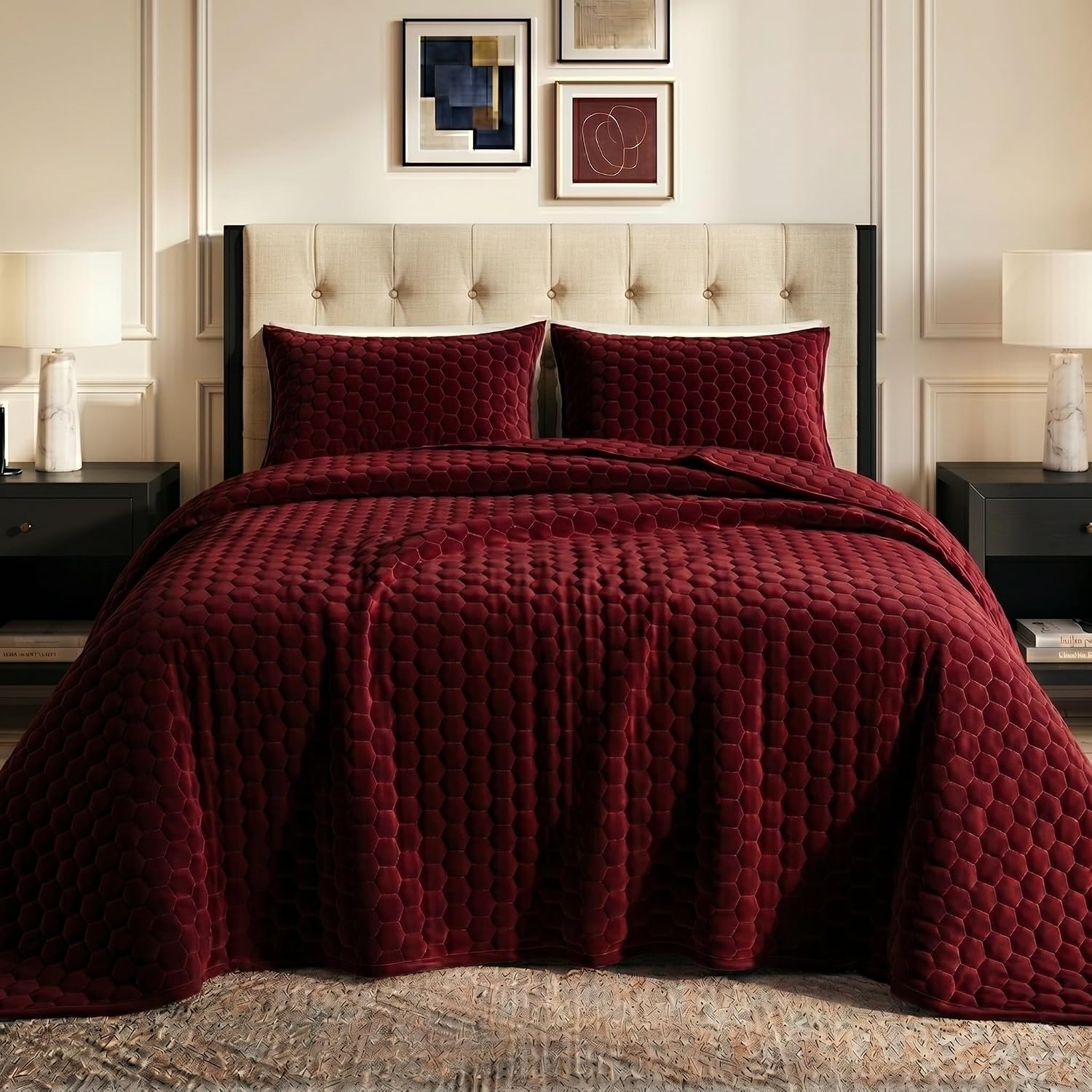 Tribeca Living Lugano Oversized Velvet Quilt and Sham Set