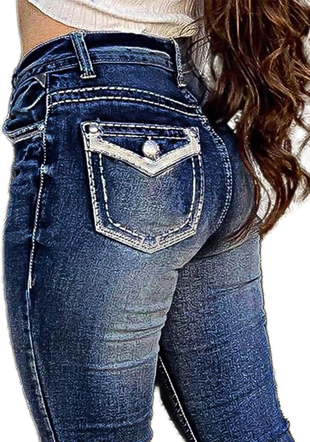 Flamingals Boot Cut Jeans for Women Trendy Stretch Jeans Butt Lifting Tummy Control Denim Pants Sea Blue 2XL