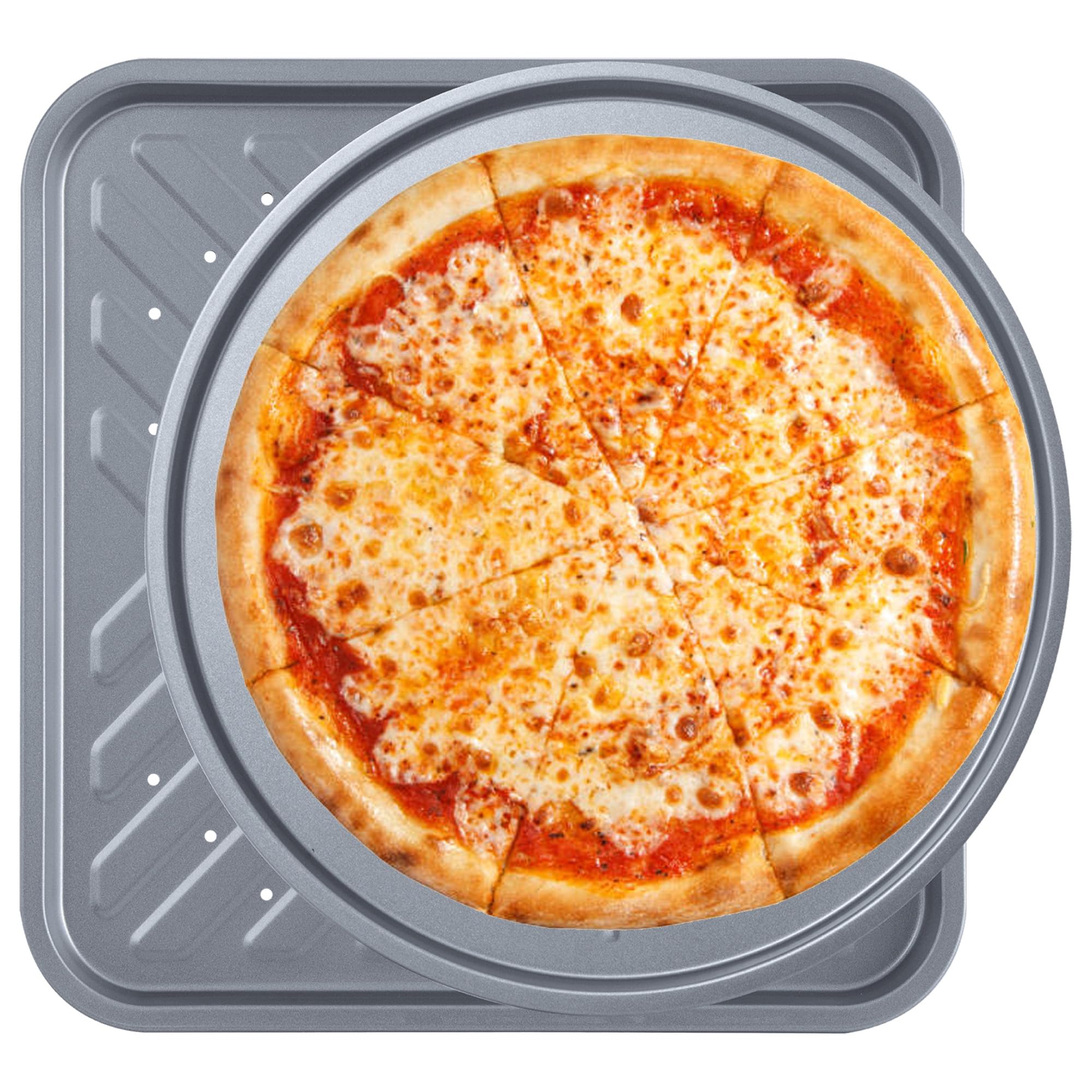 STORM TRADING GROUP Pizza Tin & Crisper Tray Set Large 13 Inch (33cm) 12" Pizzas Non Stick Coating Oven Round Baking Tin for Oven (2 Sets (2 x Pizza Tins & 2 Crisper Tray))