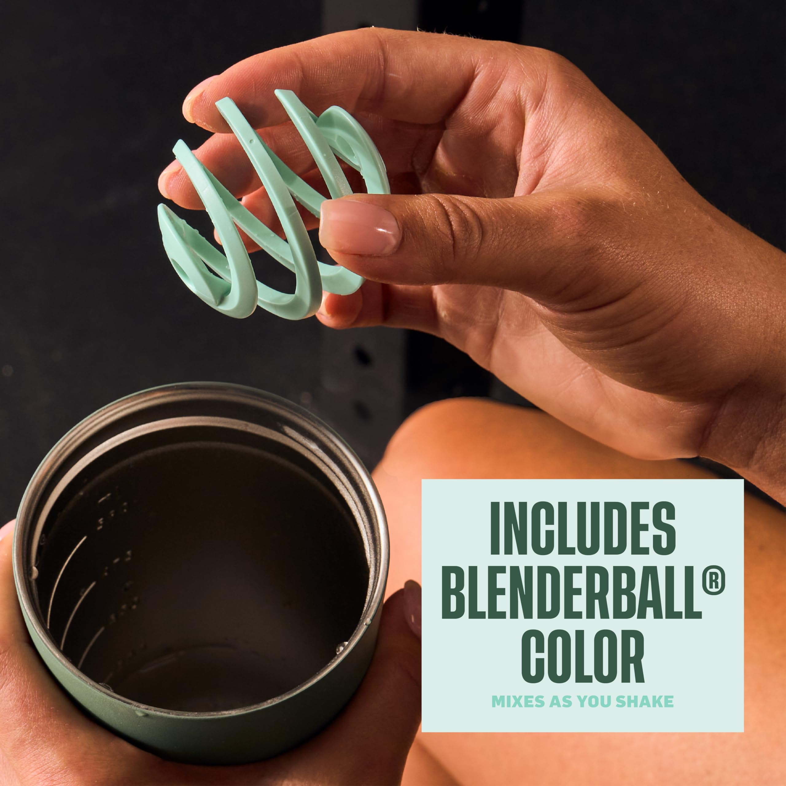 BlenderBottle Gobelet shaker 2 en 1 en acier inoxydable, 710 ml, verre de mer | Anti-fuite avec paille retirée | Technologie Blenderball Whisk | Bec verseur à bec verseur | Protéines | Verts | Hydratation