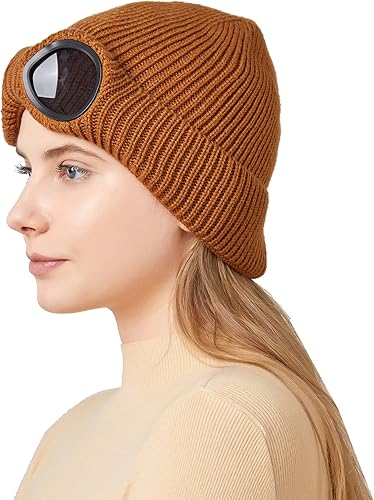 Miniatura 3 de JUQLQUJ Gorro con gafas para hombre y mujer, unisex, de punto de calavera lisa