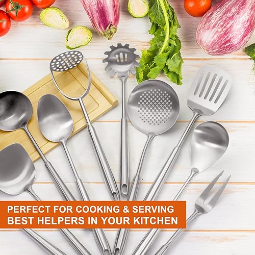 Miniatura 4 de Utensilios de cocina de acero inoxidable 1810, juego de utensilios de cocina de metal, 12 piezas de utensilios de cocina de metal grande