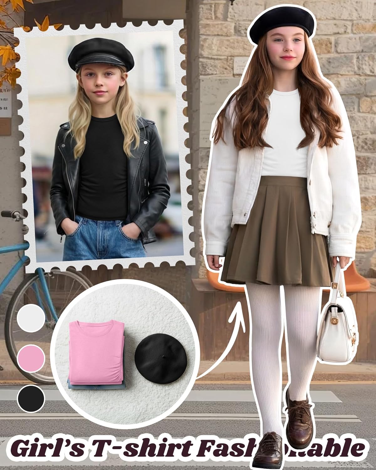 3 Pack Girls Long Sleeve Shirts Kids Slim Fit Crew Neck Tops Ruched Soft Basic Undershirts Layering Tees 5-14 Years - Image 4