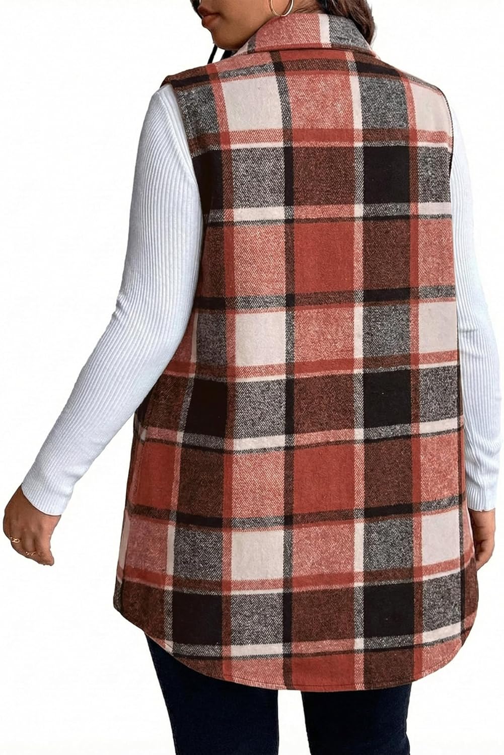 Mina Self 2025 Women's Flannel Plaid Vest Jackets- Fully-Lined Sleeveless Warm Long Casual Fashion Outerwear with Pockets - Image 3