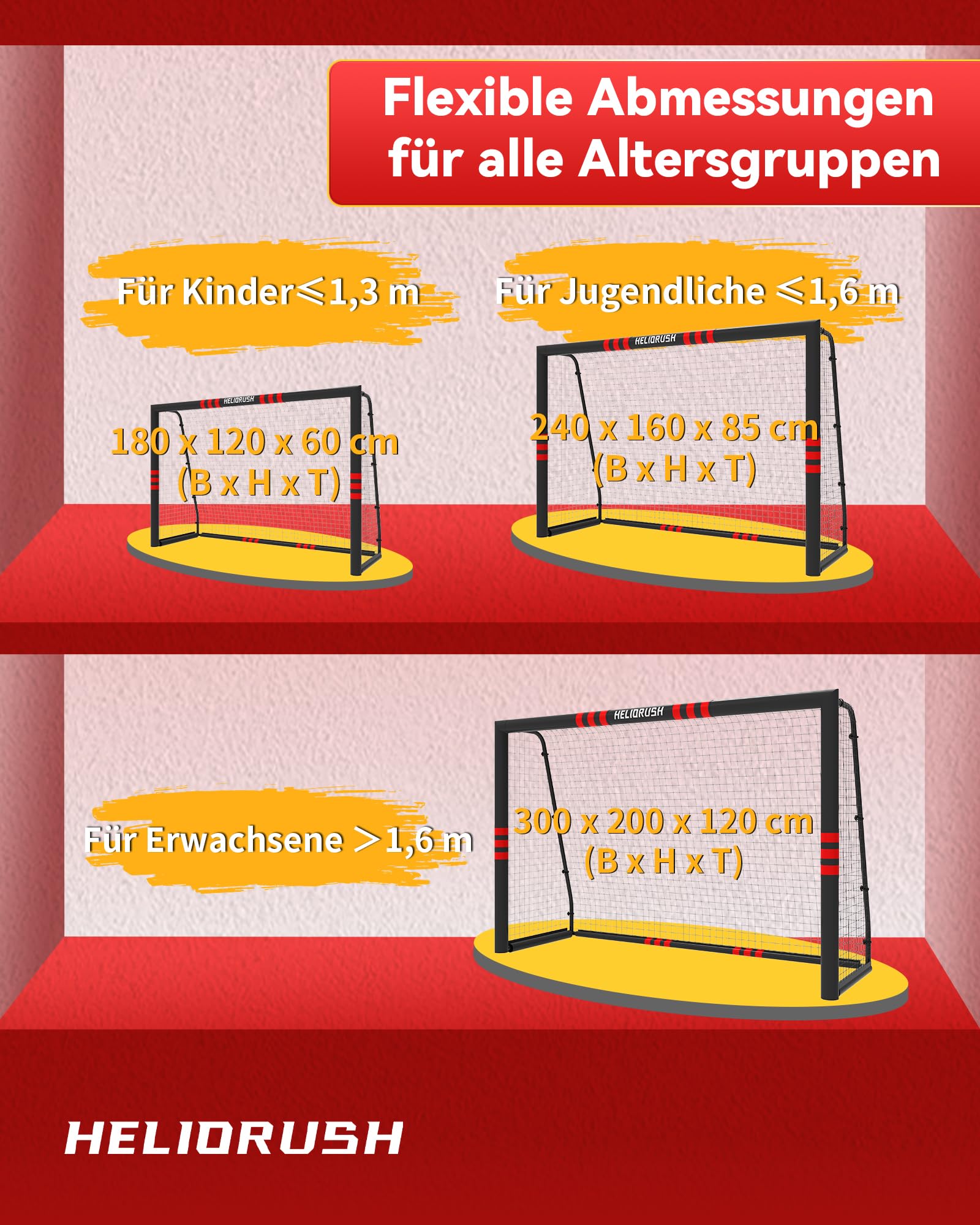 Fußballtor für Garten Kinder - 32mm Stahlrahmen & EPE-Polsterung, Wetterfestes Tor Set mit 33-lagigem PE-Netz & U-Erdanker (180/240/300cm)