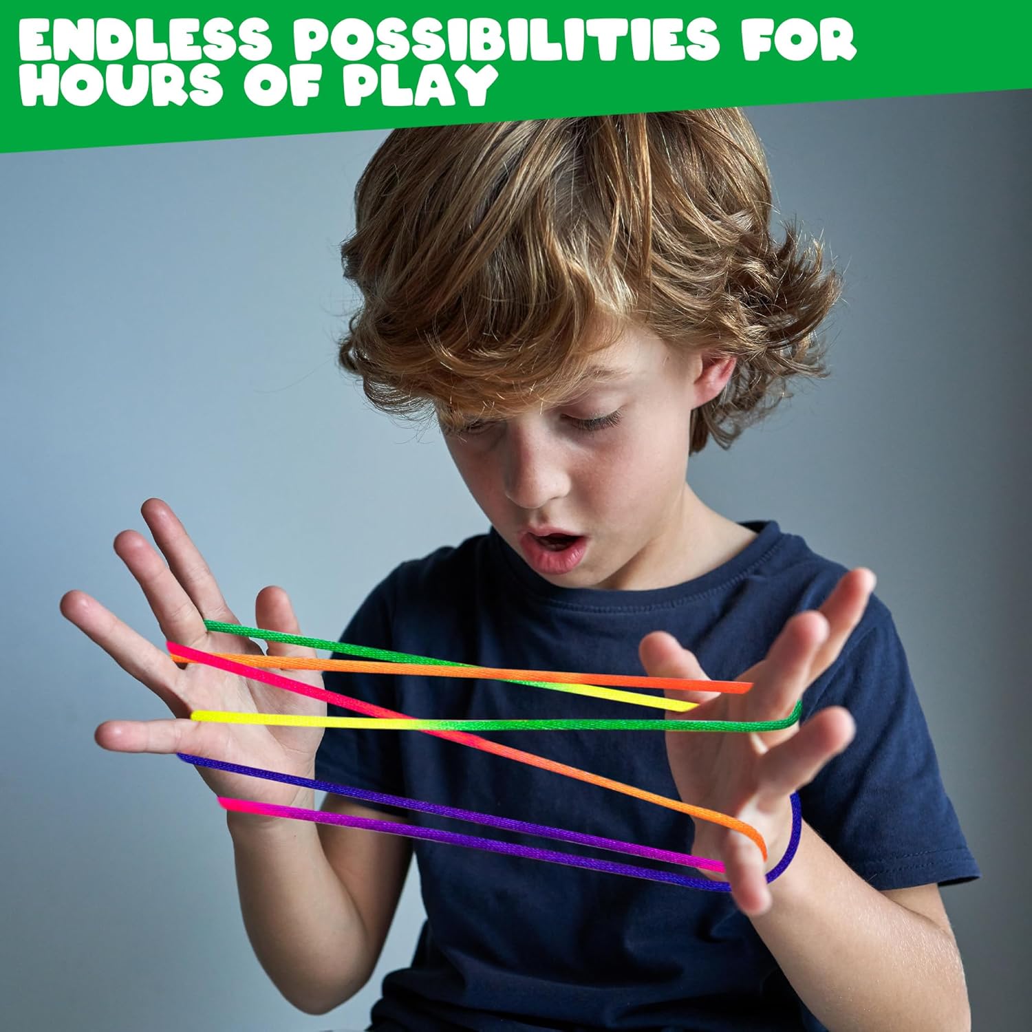 ArtCreativity Set of 12 Cat’s Cradle String Game - 63 Inch Looped Strings for Kids - Vintage Fidget Toys & Retro Puzzle Game - Colorful Strings in Yellow, Green, Purple, Pink, Blue - Ages 5+