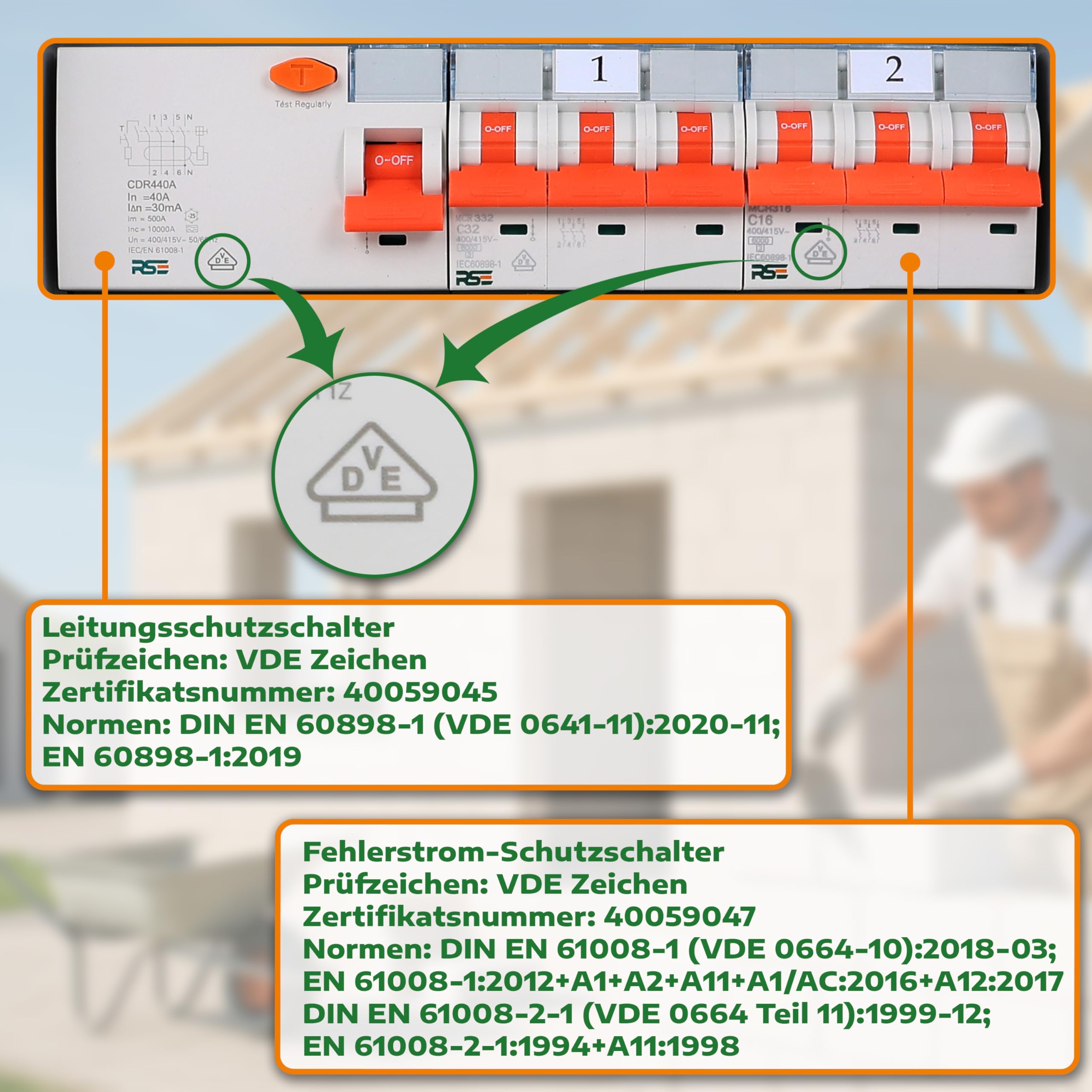 Distributore di corrente da cantiere da parete completamente cablato 32A 16A con presa CEE IP67, 9. 2X32A IP67 con RSE LS