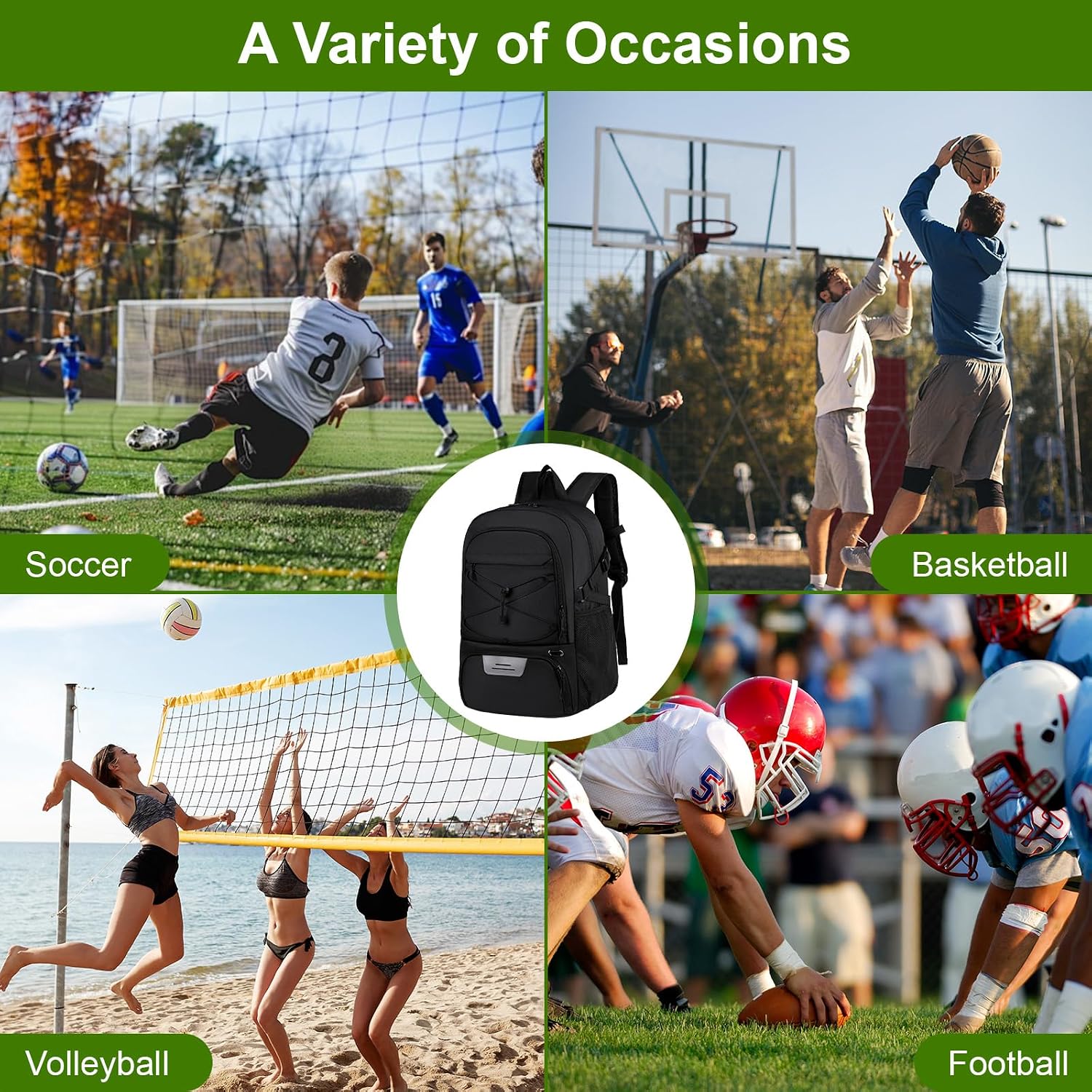 Youth Soccer Bag Unisex, Soccer Backpack with Ball Compartment, Waterproof Sport Equipment Bags for Volleyball Basketball Football, Sports Bags for Boys Girls