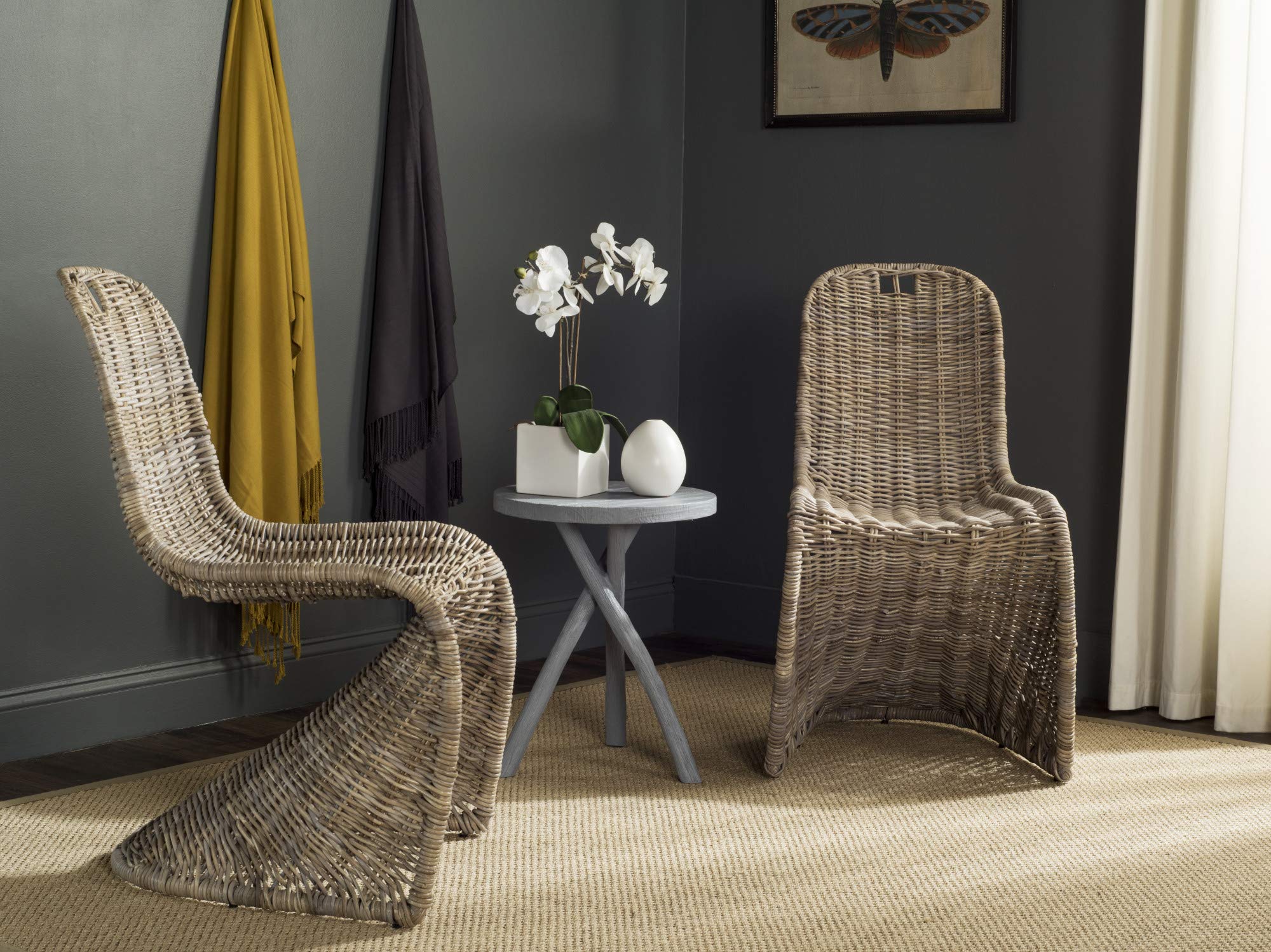 Condition photo showing New/Like New for safavieh home collection cilombo natural wicker dining chair (set of 2), 19in