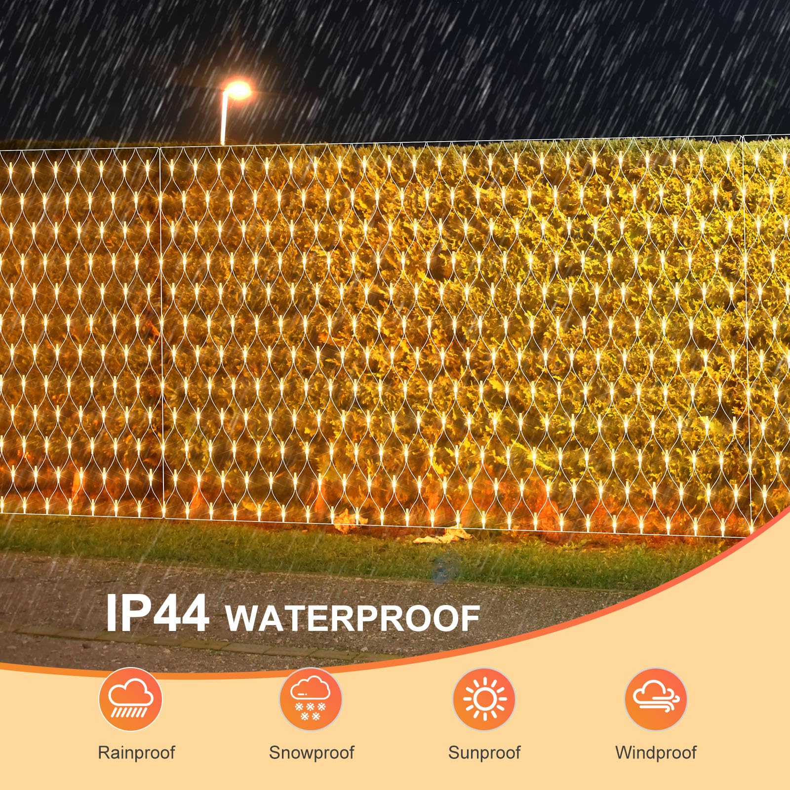THKFUL 6x3M Lichternetz Außen mit Stecker- Lichterkette Netz mit Fernbedienung Timer- Kristall 408LED Garten Baum lichterkette Aussen-Wasserdichte für Büsche Zaun, Hinterhof(Warmweiß) (Packung mit 6)