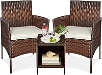 Vista 20 de Best Choice Products Juego de 3 piezas de mimbre para conversación al aire libre, muebles de patio que ahorran espacio para jardín con mesa