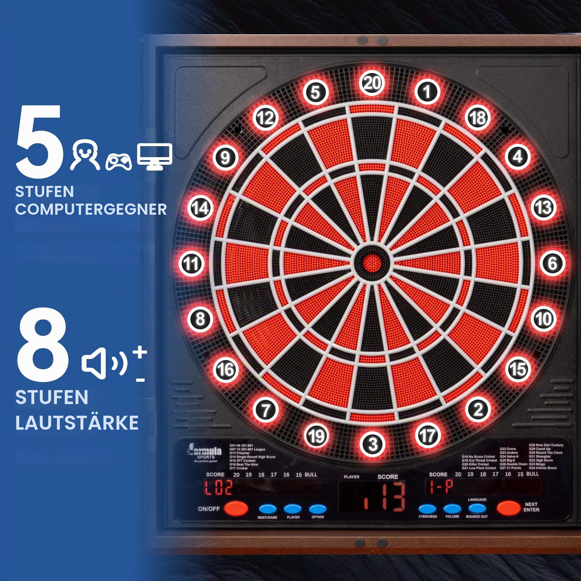 Elektronische Dartscheibe Profi Set mit 355 Varianten für 1 bis 8 Spieler mit 12 Darts 12 Flights 100 Pfeilspitzen Zubehör
