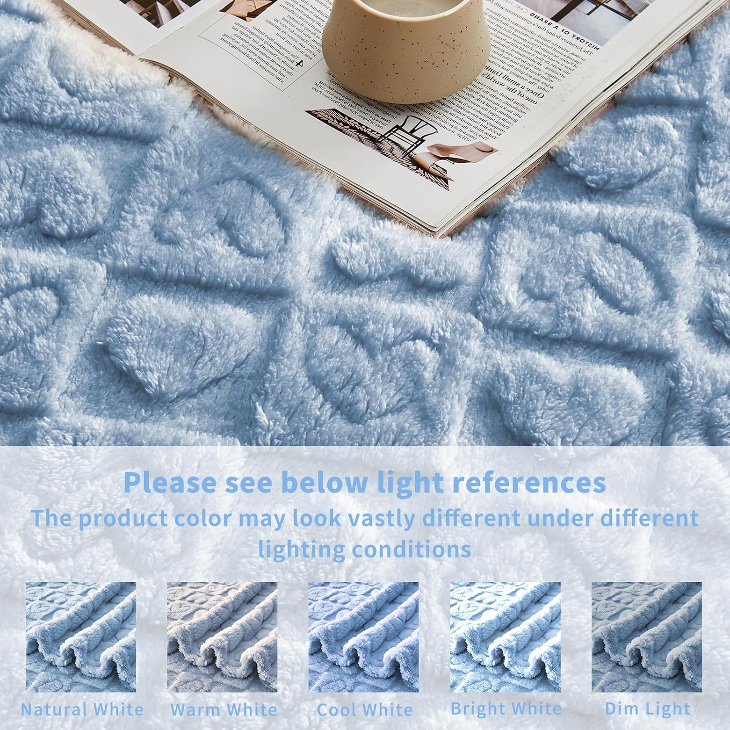 FY FIBER HOUSE Knitted Throw Blankets with Heart Checkered,Soft Warm Blankets for Lover Mom Father Gifts,Washable Lightweight Fuzzy Blanket for Couch Sofa Bed All Season(Light Blue,60"x80") - Image 5