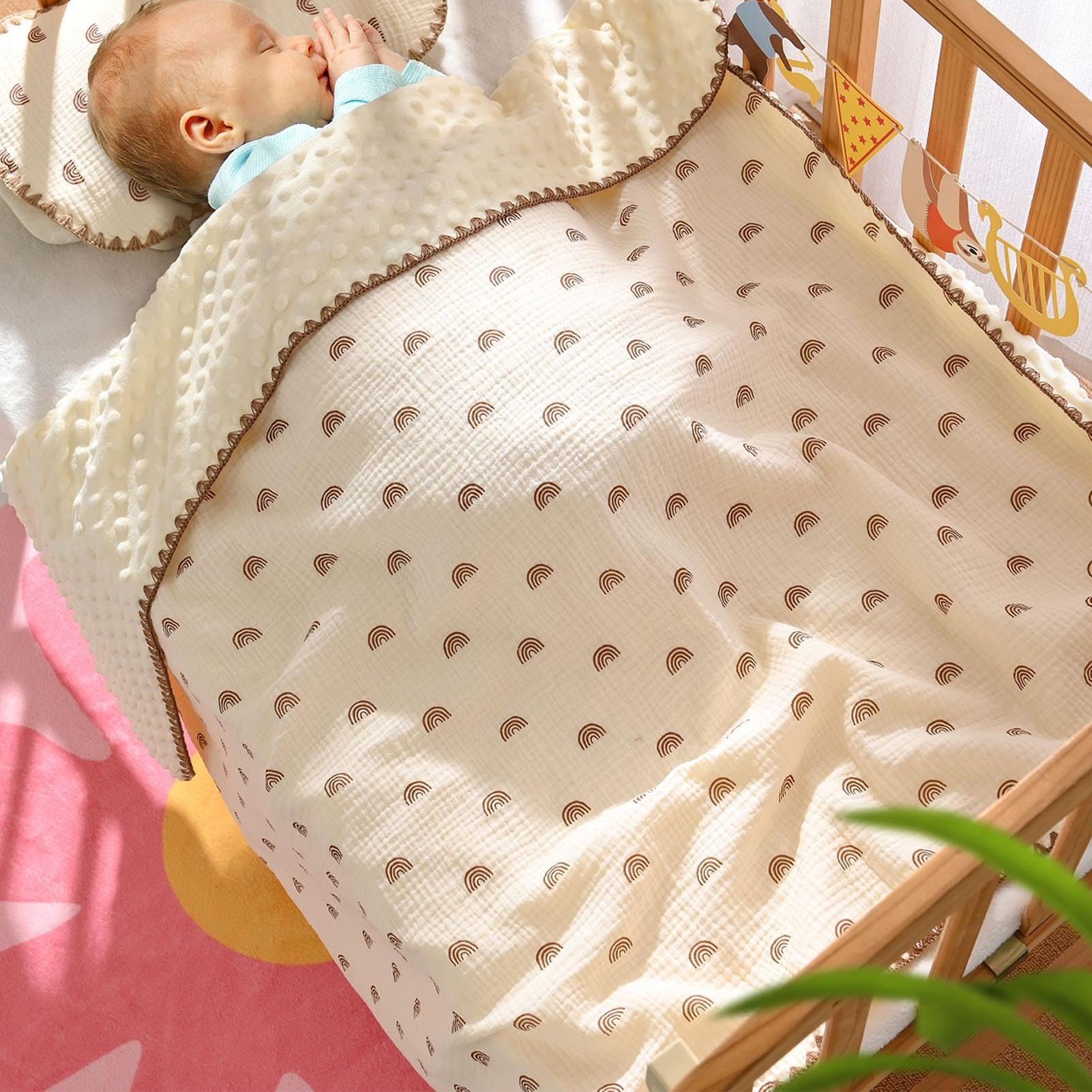 Breathable Soft Summer Cooling Baby Blanket with Cute Printing and Dotted Backing for Kindergarten Toddler (Colorful) - Image 3