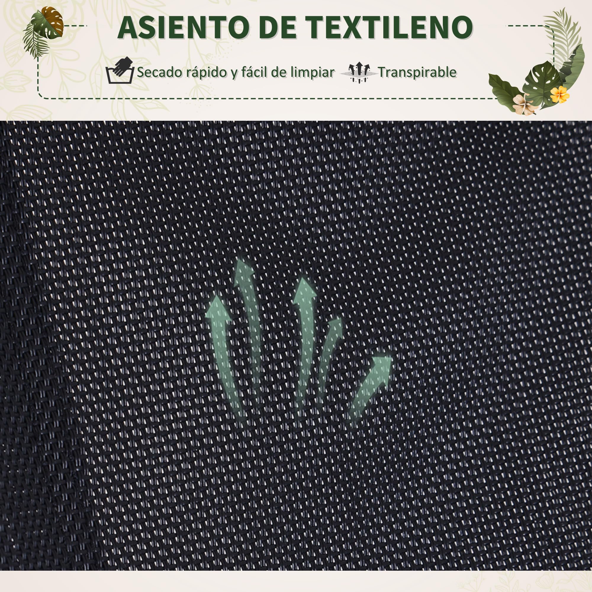 Outsunny Tumbona Mecedora de Jardín Plegable con Reposacabezas Extraíble Sillón Tumbona Ergonómica de Exterior Tela de Texteline para Patios Piscina al Aire Libre 154x80x84 cm Negro
