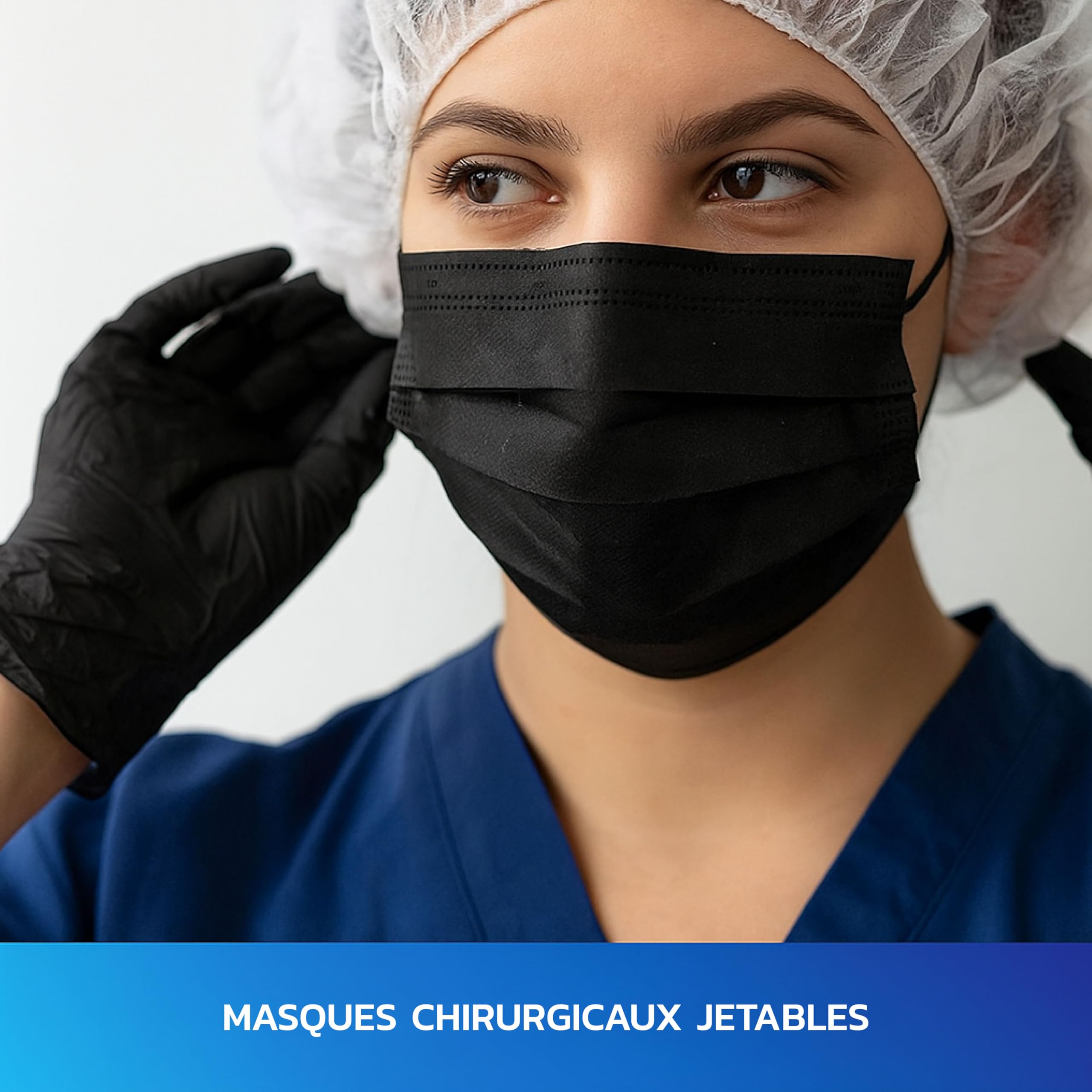 Masques Chirurgicaux Noirs Jetables – Lot 200 Pièces - Type IIR | Certifiés CE EN 14683 BFE ≥ 98% | 3 Couches Protection Respiratoire Adulte