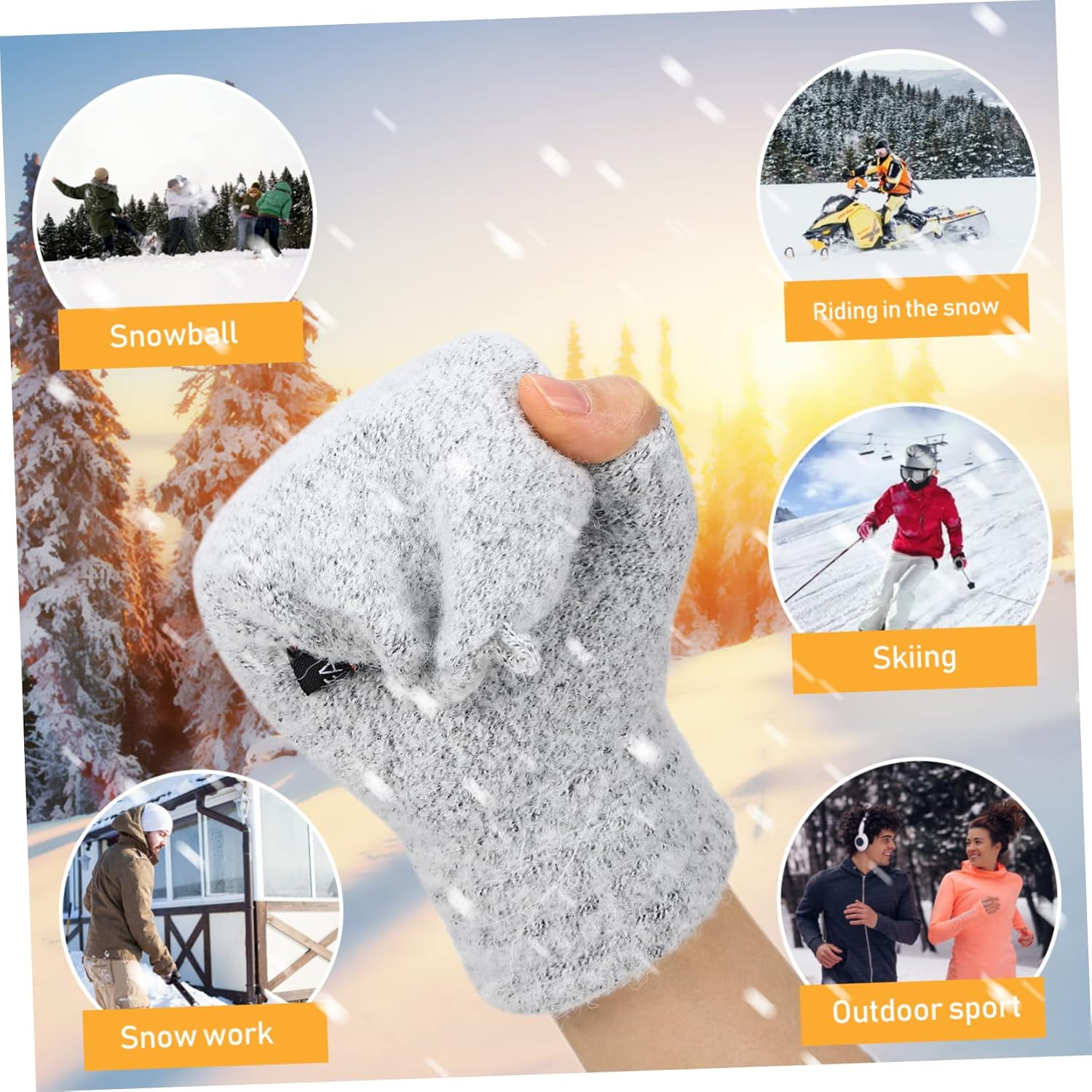 5pairs USB Heated Fingerless Gloves for Typing Convertible Mittens Double-Sided Heating Warm Hand Warmers for Activities for Office Outdoor Use