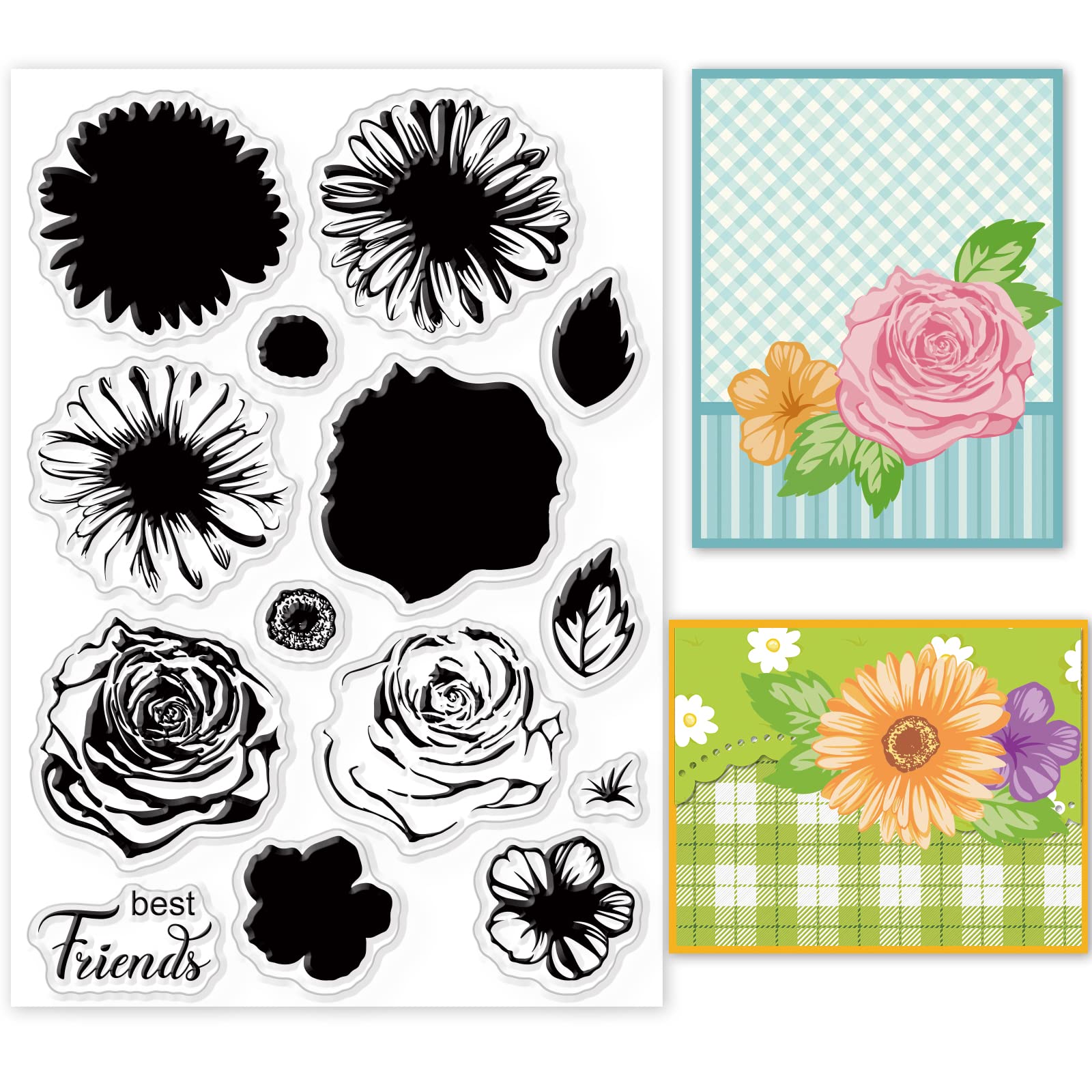 GLOBLELANDLayering Daisy Flowers Clear Stamps Layering Rose Hibiscus Flowers Silicone Clear Stamp Seals for Cards Making DIY Scrapbooking Photo Journal Album Decoration