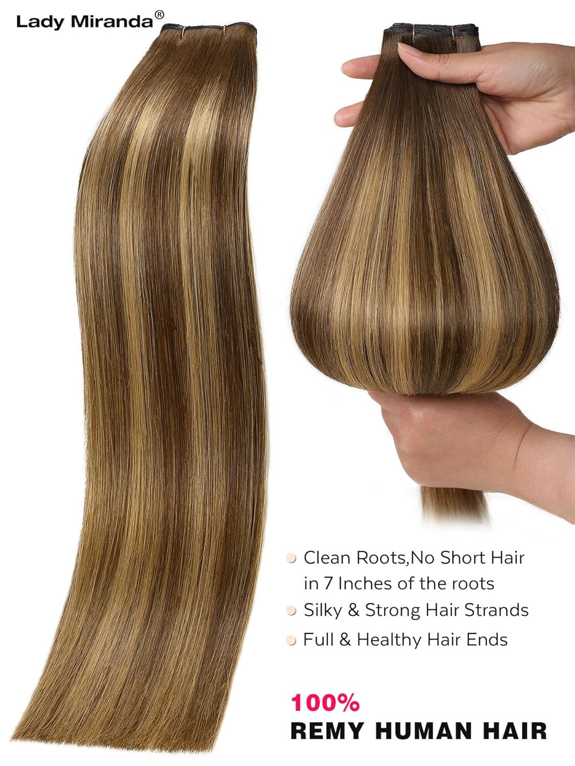 LADY MIRANDA 18 Inch 100g Butterfly Hair Extensions Real Human Hair Double Invisible Breathable Weft Scalp Friendly Micro Beads Hair Extensions Hand-tied Weft Hair Extension(Mixed Honey Blonde)