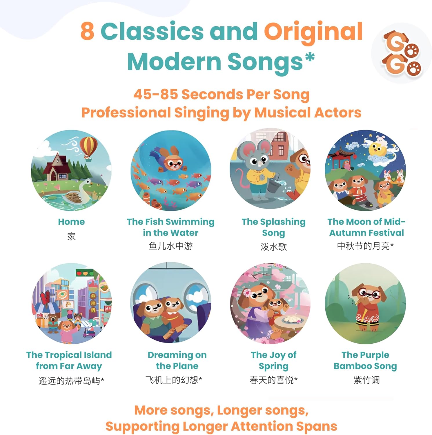 GO GO - Learning Chinese is Fun:Bilingual Chinese with English Translations, 8 Songs, 10 Sound Buttons & Volume Control, Simplified Characters & Pinyin for Kids & Toddlers