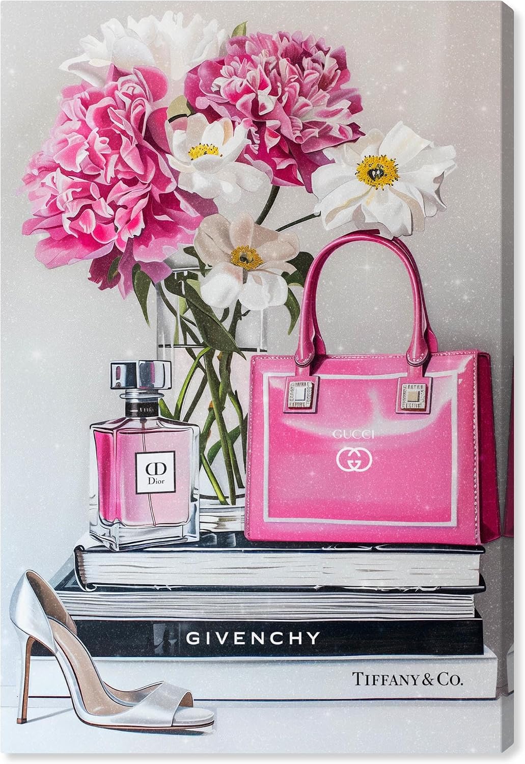 Fancy Pink Purse and Books Canvas Fashion Prints by Art Remedy, Gallery Wrapped, 10" x 15"