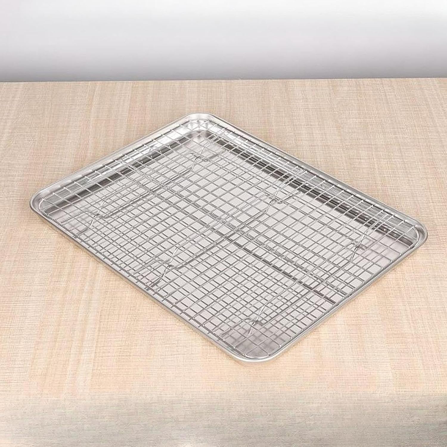 Tray with Rack, Drip Tray, Cooking Tool, Grill Accessories, Stainless Steel Pan for Barbecue, Buffet, Cake, BBQ, 40.5cmx30.5cmx2.5cm