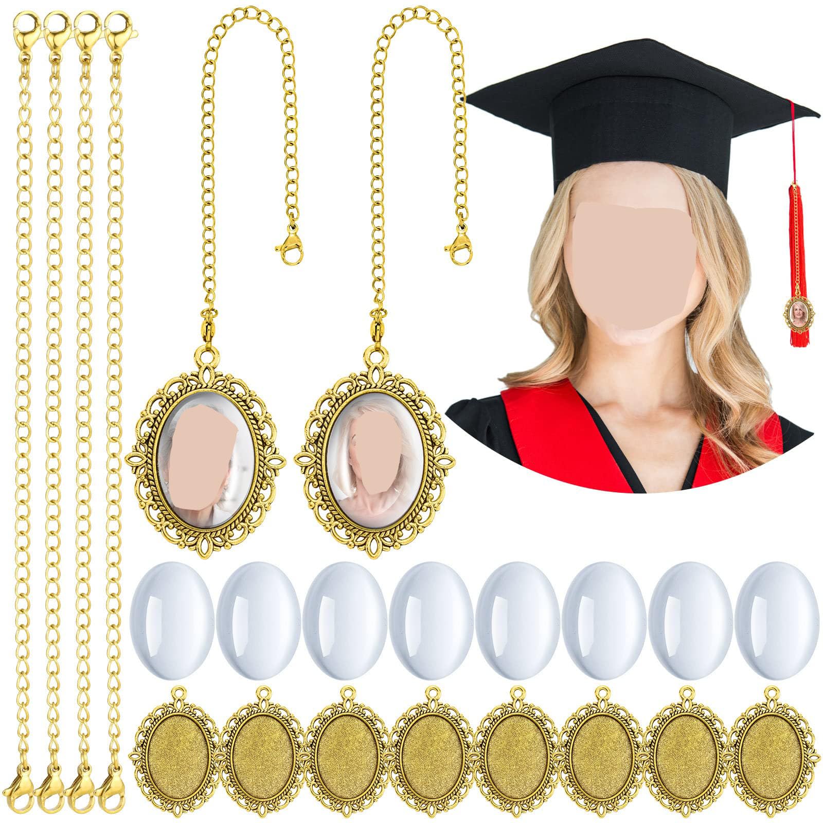 Graduation Cap Pendant, 20 Pcs Graduation Gift Memorial Photo Charm to Wear on Cap in Memory Graduation Cap Memorial Photo Chain Charm Personalized Photo Charm for Ceremony Picture Decoration (Gold)