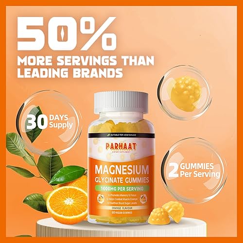 Miniatura 6 de Gomitas de glicinato de magnesio de 1000 mg Suplemento de magnesio y potasio sin azúcar con vitamina D, B6, CoQ10 para un estado de ánimo tranquilo