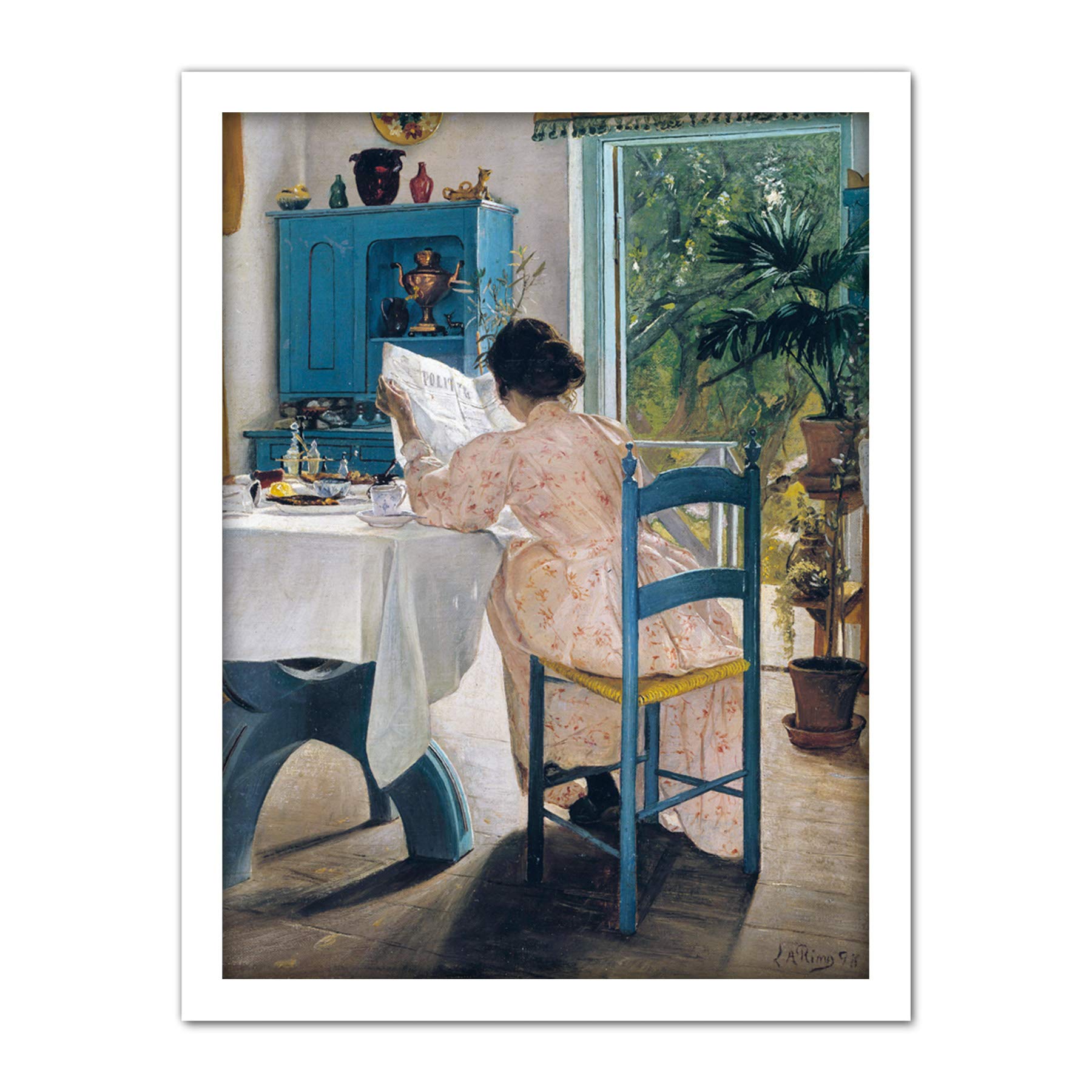 Ring At Breakfast Table Morning Newspapers Painting Large Framed Art Print Poster Wall Decor 18x24 in
