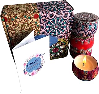 Dalax-Large Size Scented Candles Gift Set, Natural Soy Wax 5.2 Oz Gifts Sets for Women- Aromatherapy Candles Stress Relief, Portable Travel Tin Candles Strongly Fragrance with 8% Essential Oils