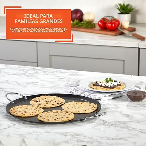 Miniatura 8 de IMUSA USA CAR-52023 - Comal redondo pequeño de acero al carbono antiadherente de 135 pulgadas con asas de metal