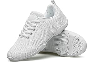 BAXINIER Girls White Cheerleading Shoes, Breathable Youth Cheer Competition Sneakers