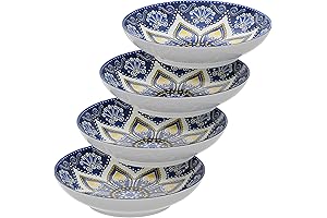American Atelier 9 Inch Pasta Bowls: Blue & Yellow Medallion Motif