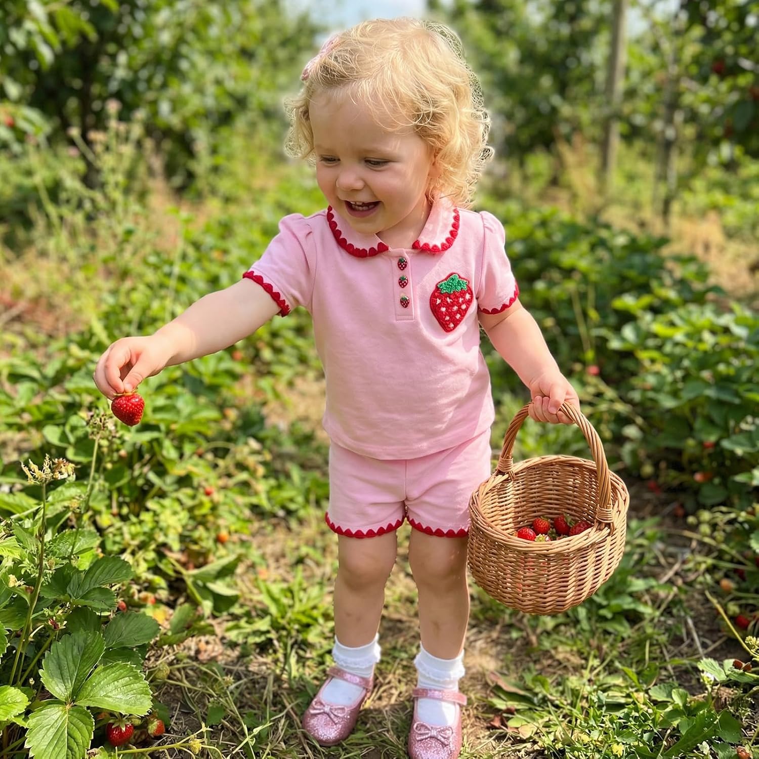 Baby Girl Strawberry Outfit Ruffle Sleeve Tops and Plaid Shorts Set Toddler Cowgirl Outfit Western Clothes Summer