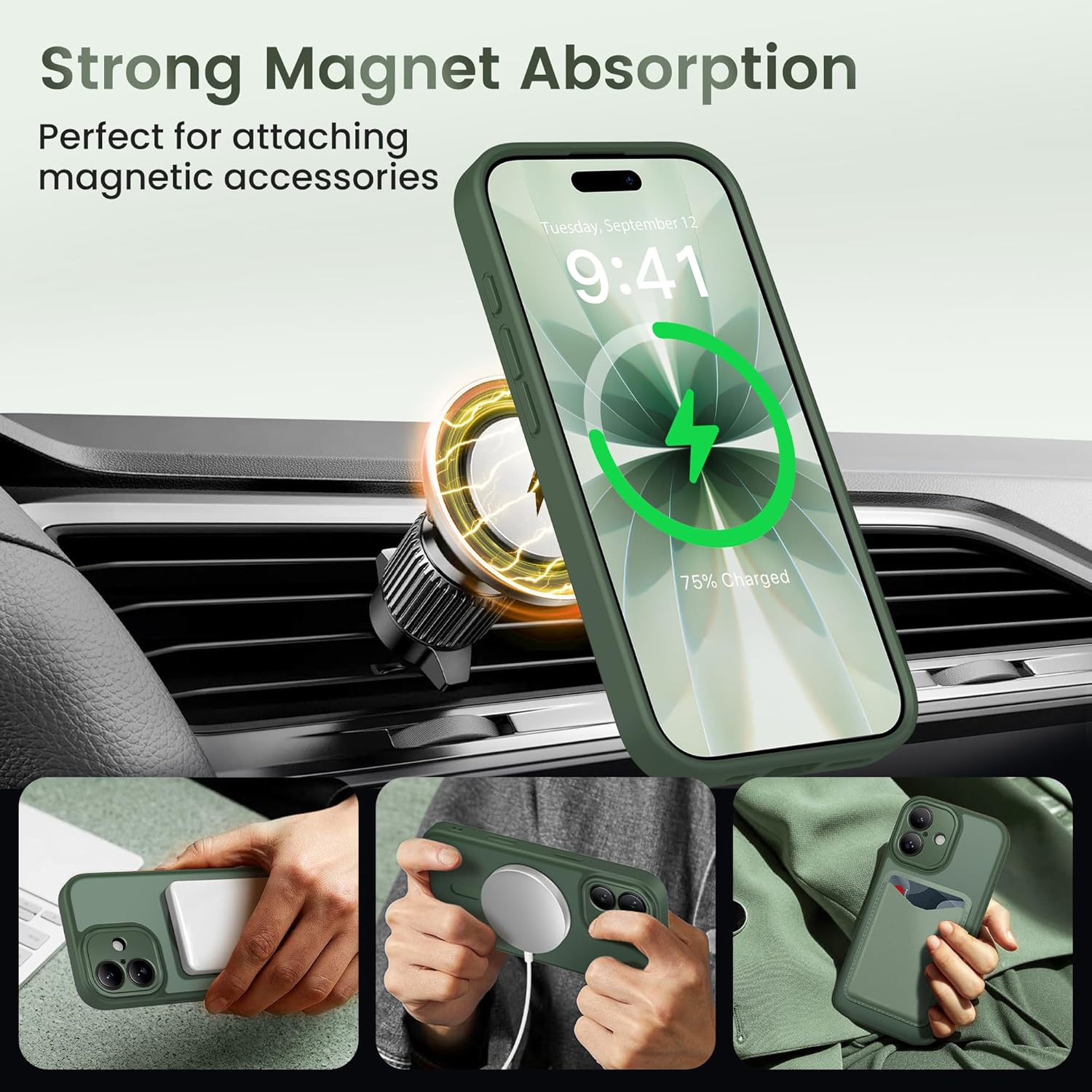 GolbinBox for iPhone 17 Case with Stand,Compatible with MagSafe,[Camera Control][Military Drop Protection] Shockproof Slim Translucent Matte Phone Cover for iPhone 17 6.3", Green - Image 5