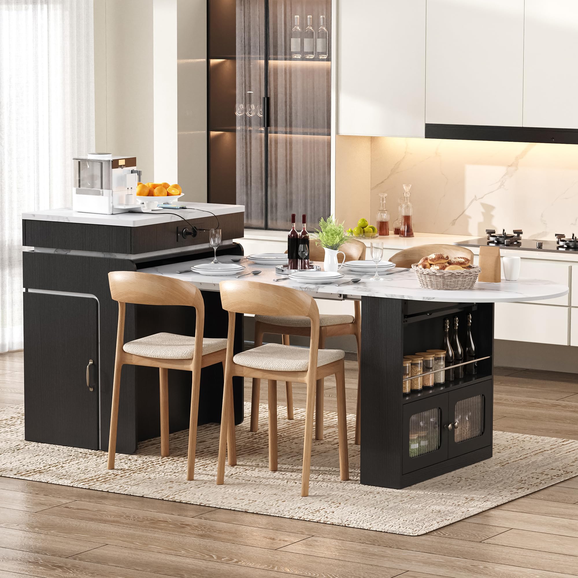 Isola da cucina con ruote, tavolo da pranzo allungabile, credenza con cassetti, credenza o tavolo da bar per cucina e sala da pranzo, nero