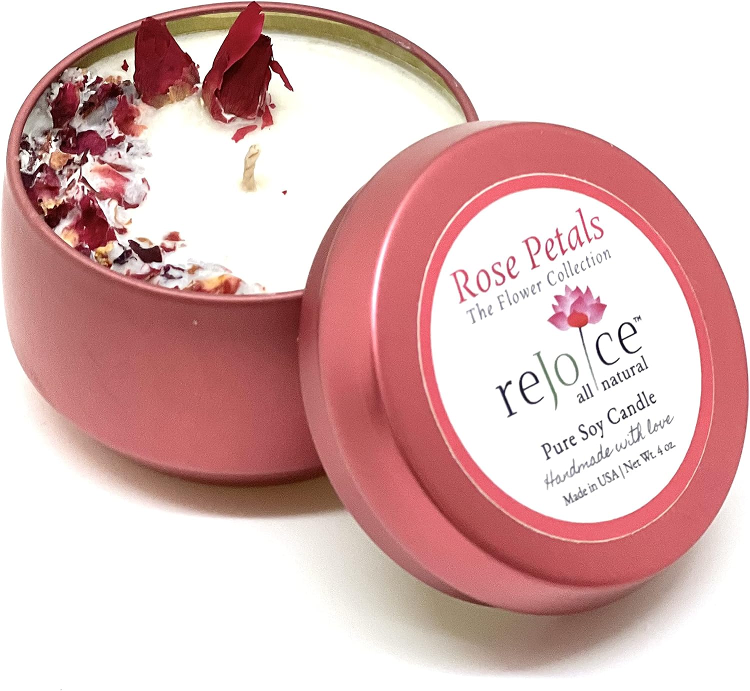 Rejoice Rose Petal Scented Soy Wax Candle for Relaxation