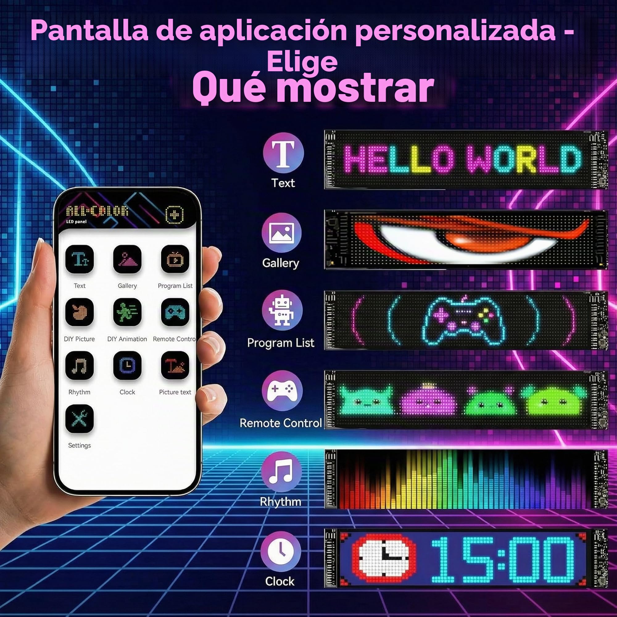 SOONHUA 2 Luces de Ojos diablos para Coche (120 mm x 595 mm) Pantalla LED, programable, Personalizable, Control Mediante aplicación Bluetooth, DIY diseño de animación