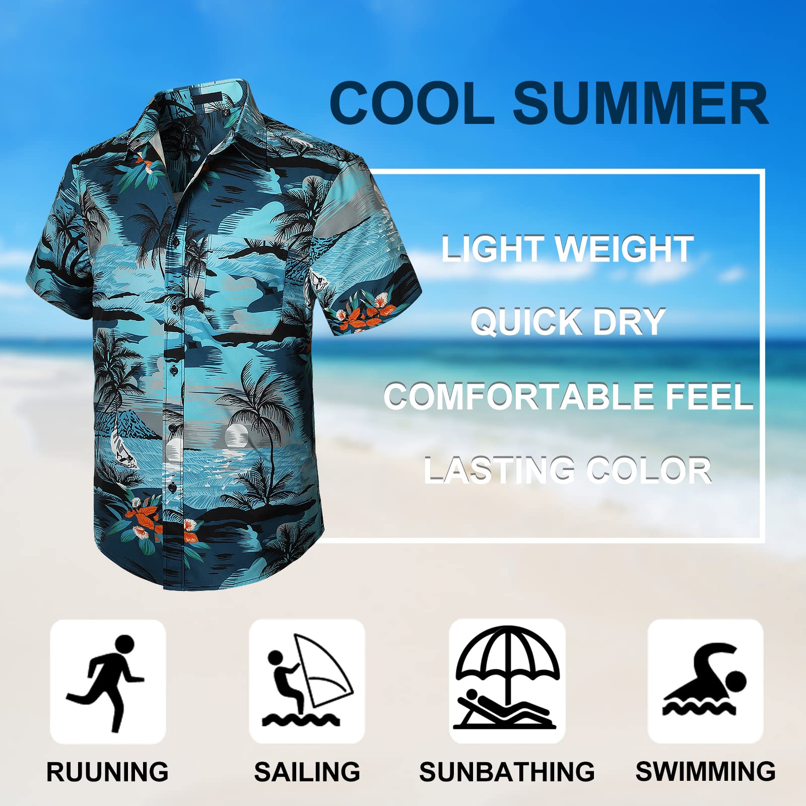 Enlision Camisa Hawaiana Hombre Funky Manga Corta Camisas Hawaianas con Bolsillo Delantero Impresión de Hawaii Playa Flores Piña Palma Hoja Aloha Shirt