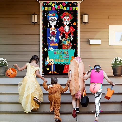 Miniatura 4 de Cartel del Día de los Muertos Mexicano para puerta, cartel para puerta, diseño de calavera de azúcar de México, decoración de pared para interiores