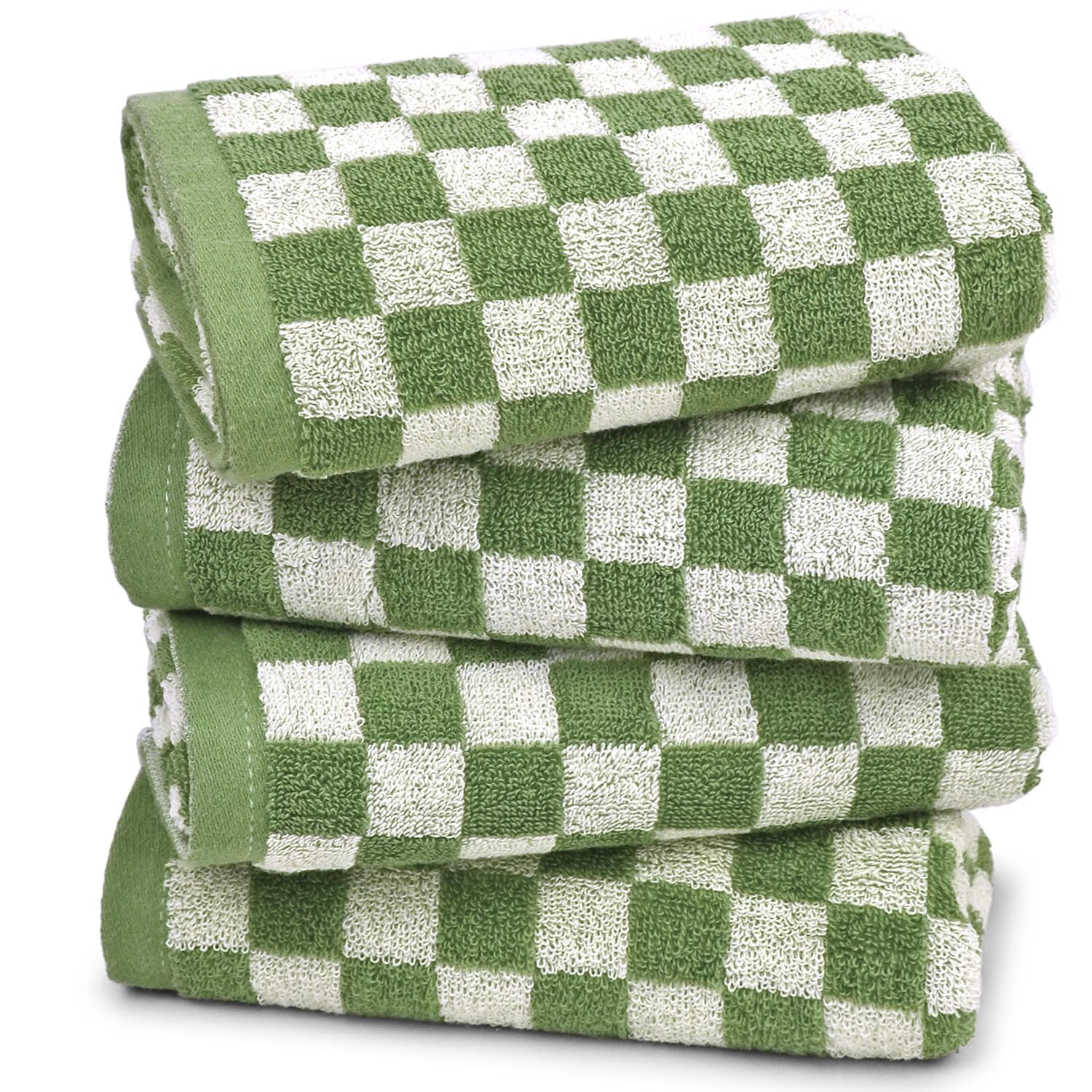 Jacquotha Green Hand Towels for Bathroom Set of 4 - Cute Checkered Bathroom Towels for Kitchen Decor, Lightweight for Bath Face Body